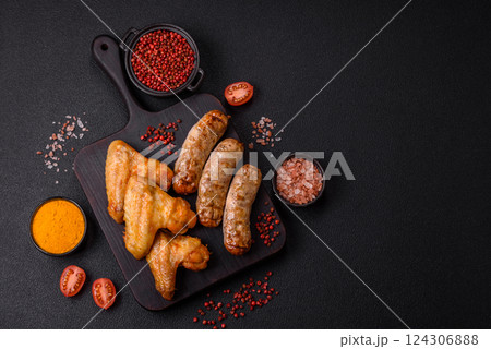 Grilled chicken wings with salt and spices 124306888