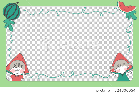 Illustration of Children in Watermelon Hats with a Summer Frame Design Illustration of Children in Watermelon Hats with a Summer Frame Design 124306954