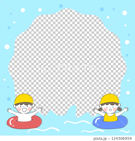 A drawing of children playing in the water and frame design 124306959