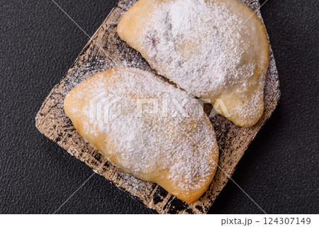 Sweet dumplings with fruits and berries 124307149