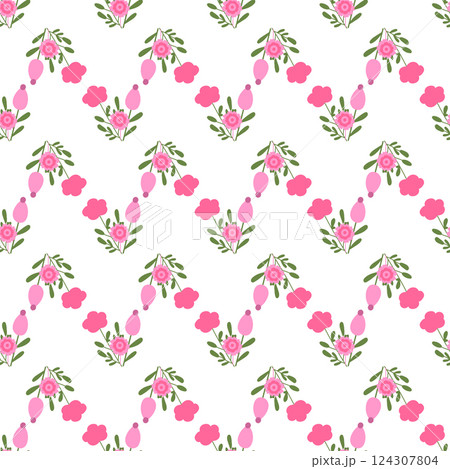 Seamless floral pattern. Colorful background in trendy minimalist style with herbal elements and gentle flowers. 124307804