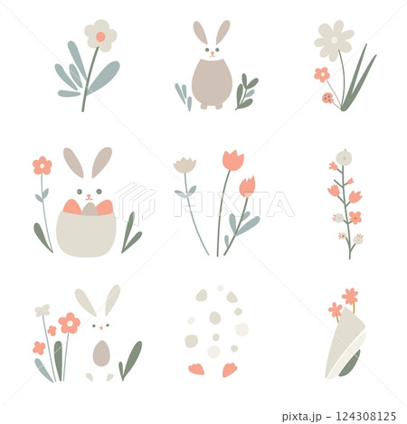 Easter elements set. Minimalist style vector. Easter elements set. Minimalist style vector. 124308125