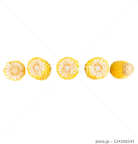sweetcorn slice isolated on white background 124308145