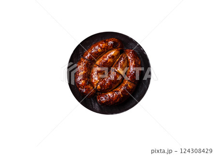 Delicious sausage with salt, spices and herbs 124308429