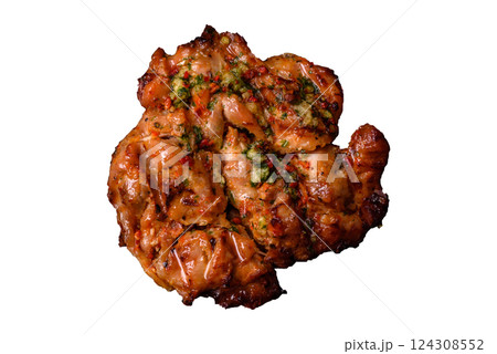 Grilled chicken fillet with garlic sauce, hot pepper Grilled chicken fillet with garlic sauce, hot pepper 124308552