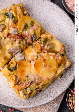 Shepherd's pie with potatoes, meat, vegetables, salt, spices and herbs Shepherd's pie with potatoes, meat, vegetables, salt, spices and herbs 124308626