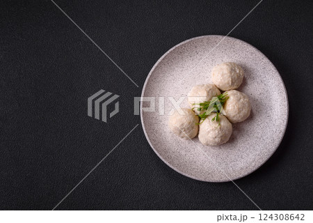 Delicious healthy steamed chicken cutlets or minced meatballs Delicious healthy steamed chicken cutlets or minced meatballs 124308642