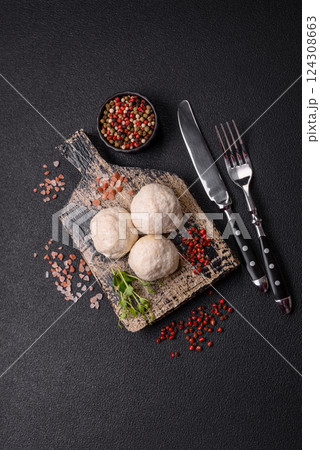 Delicious healthy steamed chicken cutlets or minced meatballs Delicious healthy steamed chicken cutlets or minced meatballs 124308663
