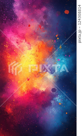 Colorful abstract galaxy design depicting vibrant hues and cosmic elements in a vast space Colorful abstract galaxy design depicting vibrant hues and cosmic elements in a vast space 124308814