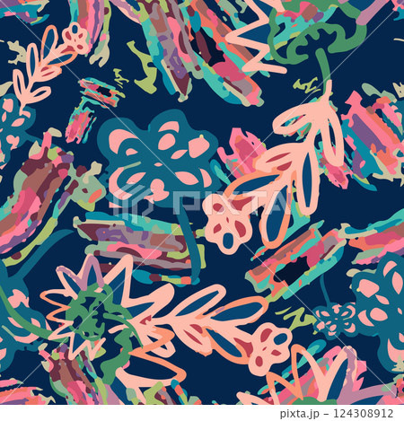 Abstract Brush Strokes Floral Seamless for fashion prints, patterns, backgrounds. Vector illustration 124308912