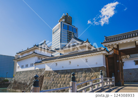 静岡市にある秋の駿府城公園の東御門と静岡県庁別館の風景(静岡県) 静岡市にある秋の駿府城公園の東御門と静岡県庁別館の風景(静岡県) 124308933