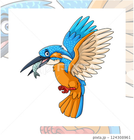 Kingfisher bird cartoon mascot character design 124308961