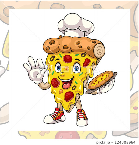 Cartoon pizza giving ok sign 124308964