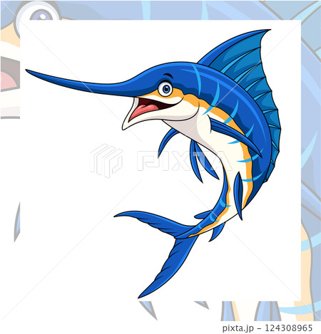 Marlin fish cartoon mascot character design 124308965