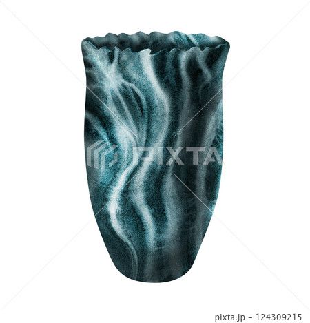 Planters, vases with natural striped stone textures of agate, malachite. Dark green flower pots for plants and bouquets. Watercolor template for interior, exterior, garden flowers, plants, trees 124309215
