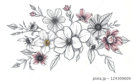 Floral sketch illustration. Beautiful delicate flowers. 124309609