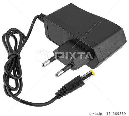 Power adapter for charging, on white background in insulation Power adapter for charging, on white background in insulation 124309889
