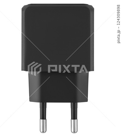 Black colored power adapter for safe charging of smartphones. 124309898