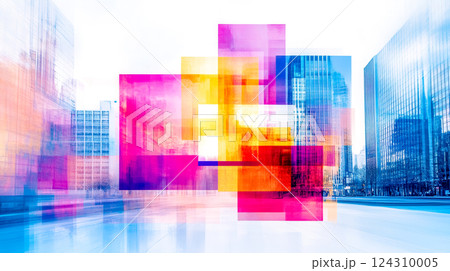 Abstract city background with colorful overlays creating modern urban landscape 124310005