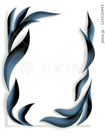 Elegant blue leaves framing white background for copy space 124310443