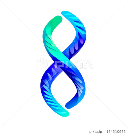 Blue and green dna helix rotating on white background 124310653