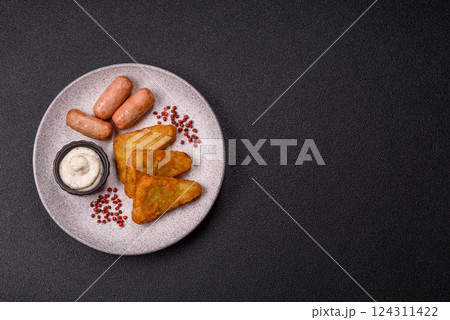Hash browns with potatoes and onions, salt and spices 124311422