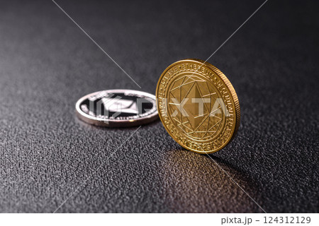 Ethereum cryptocurrency dummy in the form of a round iron coin 124312129
