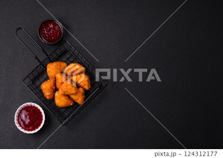 Brie cheese or camembert fries in breading, fast food, takeaway 124312177