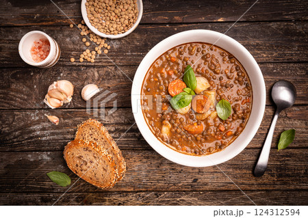 Traditional Spanish dish of lentil Traditional Spanish dish of lentil 124312594