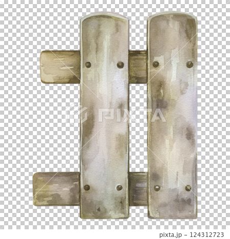 Old wooden fence of gray and brown colors for garden and vegetable garden, hand-drawn with watercolor. Watercolor illustration. Suitable for printing on fabric, paper, for decoration and design. Old wooden fence of gray and brown colors for garden and vegetable garden, hand-drawn with watercolor. Watercolor illustration. Suitable for printing on fabric, paper, for decoration and design. 124312723