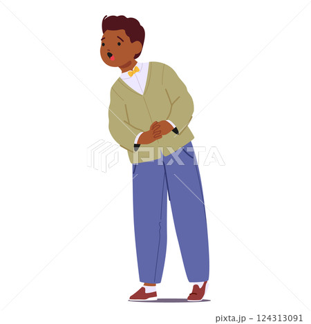 Cute handsome preschool boy cartoon kid character participating in vocal children talent show Cute handsome preschool boy cartoon kid character participating in vocal children talent show 124313091