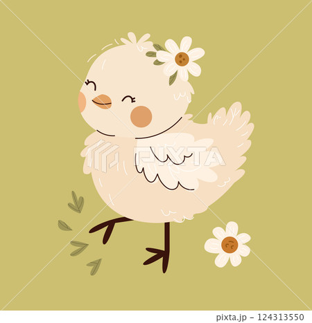 cute chicken with flowers. chicken vector illustration. cute farm animals cute chicken with flowers. chicken vector illustration. cute farm animals 124313550
