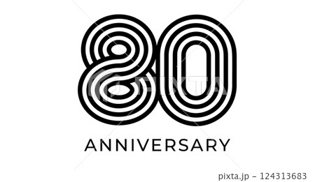 Minimalist 80th anniversary logo, geometric lines number 80 for company greeting card, web and event design, business branding, marketing materials, wedding and birthday symbol. Vector illustration 124313683