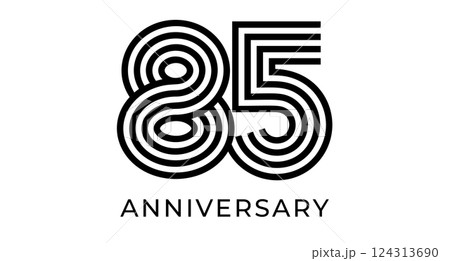 85th anniversary sign, striped geometrical number 85 for greeting card, birthday event design, business marketing materials, wedding jubilee logo. Vector illustration 124313690