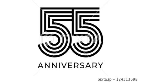 55th anniversary sign, striped geometrical number 55 for greeting card, birthday event design, business marketing materials, wedding jubilee logo. Vector illustration 55th anniversary sign, striped geometrical number 55 for greeting card, birthday event design, business marketing materials, wedding jubilee logo. Vector illustration 124313698
