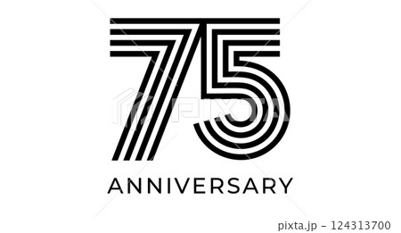 75th anniversary sign, striped geometrical number 75 for greeting card, birthday event design, business marketing materials, wedding jubilee logo. Vector illustration 75th anniversary sign, striped geometrical number 75 for greeting card, birthday event design, business marketing materials, wedding jubilee logo. Vector illustration 124313700