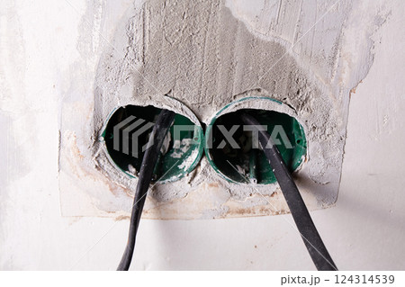 Wiring installation for electrical outlets in a residential renovation project Wiring installation for electrical outlets in a residential renovation project 124314539