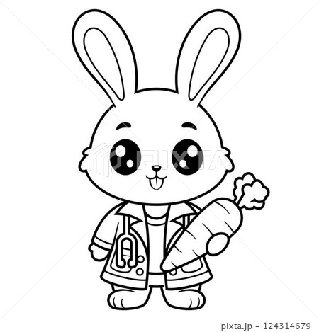 Bunny becomes a doctor and brings carrots, for coloring 124314679