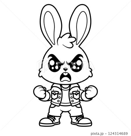 The bunny is wearing a jacket and is angry, for coloring 124314689