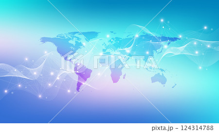 Digits abstract background with connected line and dots, wave flow. Digital neural networks. Network and connection background for your presentation. Graphic polygonal background, illustration 124314788