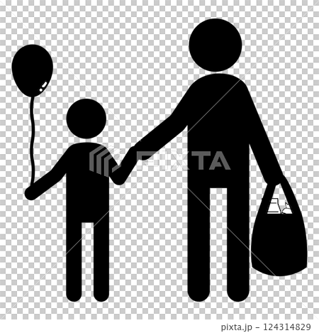 父母與孩子：購物歸來的人們的象形圖 124314829