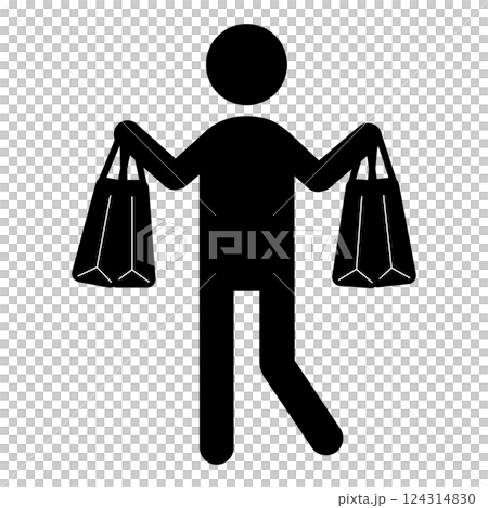 Pictogram of a person having fun shopping a lot 124314830