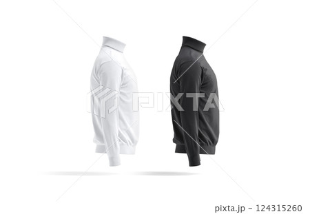 Blank black and white turtleneck sweater mockup, profile view 124315260