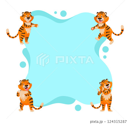 Cute tiger frame with gift boxes for party invites 124315287