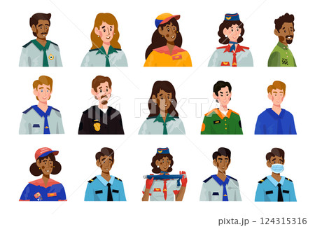 Collection of vector flat avatars or portraits with different professions. 124315316