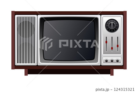 Vintage TV with wood frame, knobs, and sliders. Vintage TV with wood frame, knobs, and sliders. 124315321
