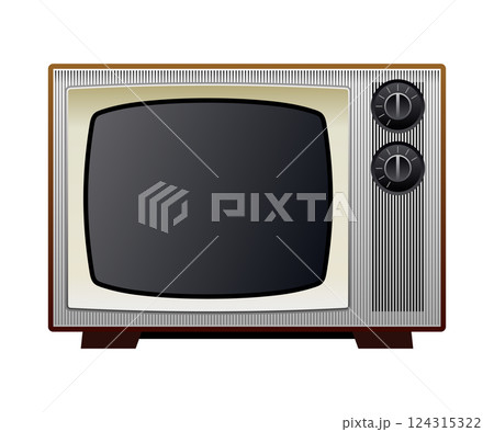 Retro television with striped frame and knobs. 124315322