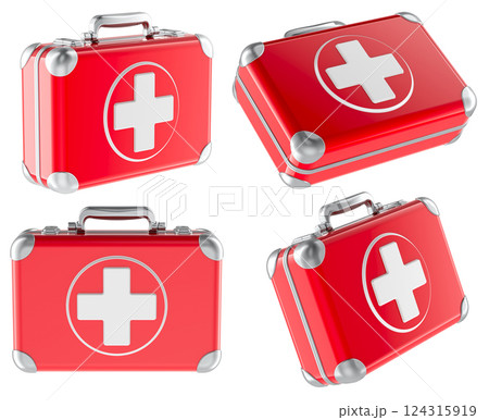 First Aid Kit, different views. 3D rendering First Aid Kit, different views. 3D rendering 124315919