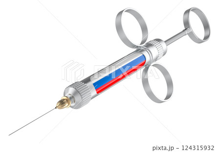 Syringe with Russian flag. Vaccination in Russia concept, 3D rendering 124315932