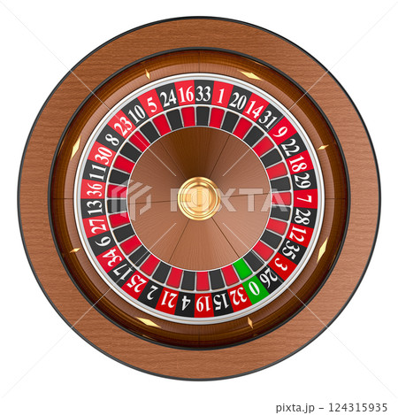 Casino Roulette, top view. Professional roulette wheel, 3D rendering 124315935
